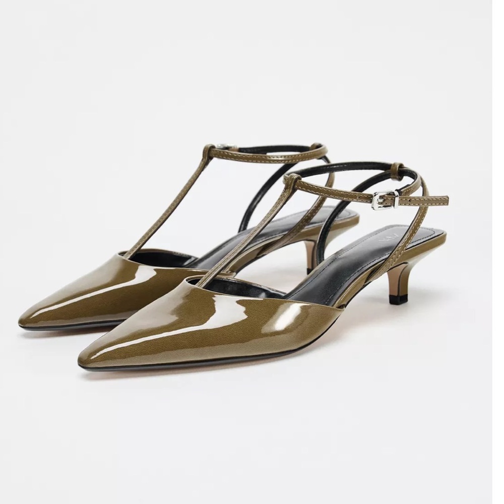 Zara | Patent Kitten Heels Strapy Slingbacks